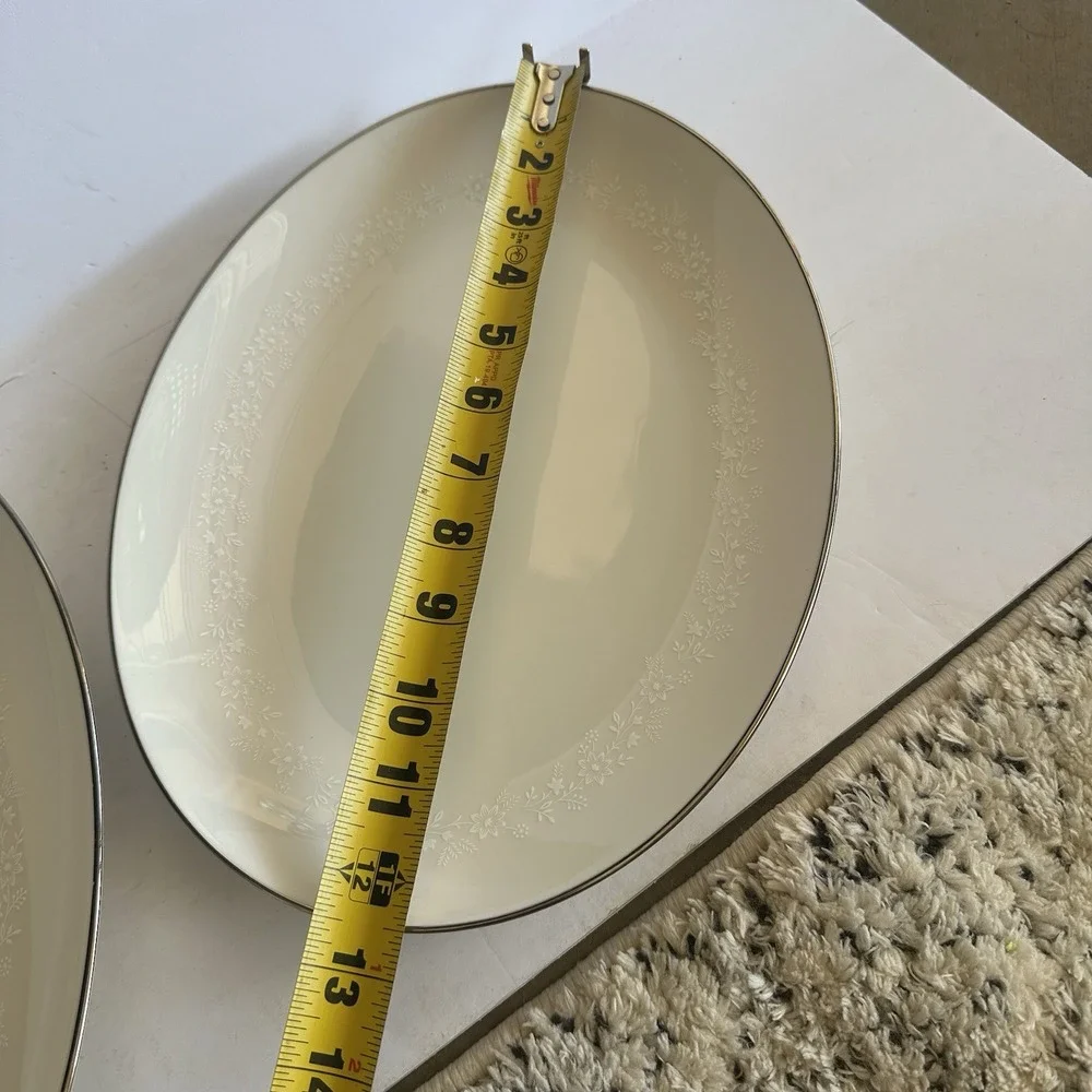Noritake Montblanc 7257 Large & Med Oval Platters - White Floral Border on Ivory